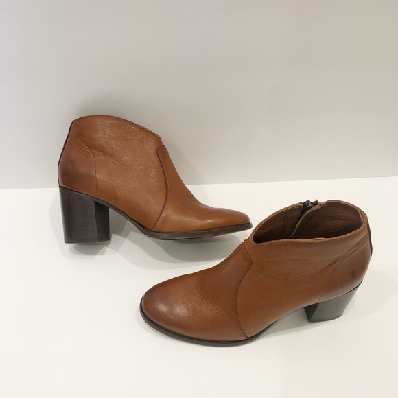 Frye Shoes - FRYE Nora Ankle Side Zip Leather Boot Stacked Heel